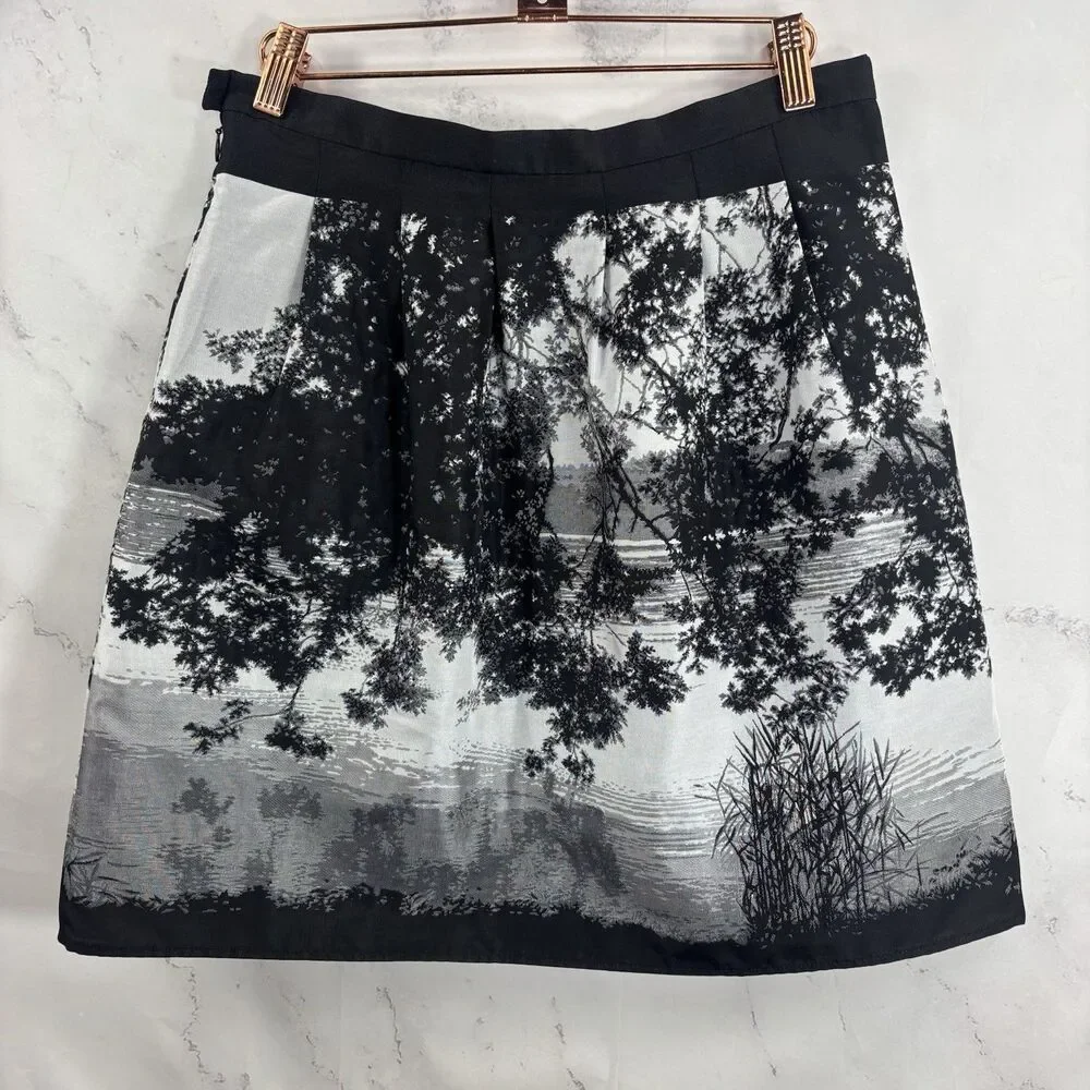 VTG Agnès B. Y2k Mini Skirt 38 6 France Scenic Nature Print Grayscale Blk White - Picture 14 of 15